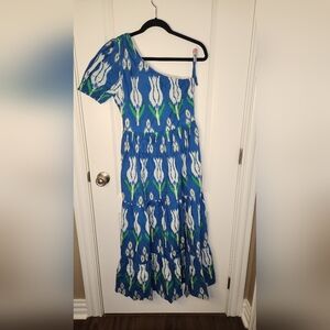 NWT Oliphant Blue and Green One-Shoulder Maxi Dress Size XS